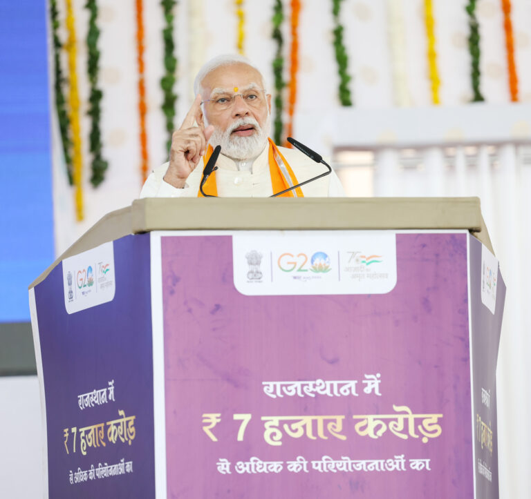 PM lays foundation stone and dedicates to the nation various development projects worth about Rs 7,000 crore in Chittorgarh, Rajasthan