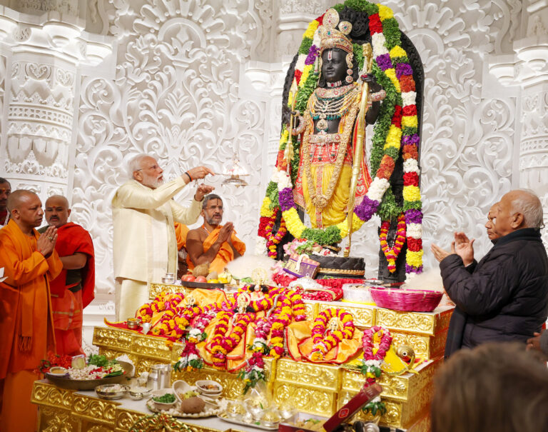 PM participates in Pran Pratishtha ceremony of Shri Ramlalla in the newly built Shri Ram Janmbhoomi Mandir in Ayodhya