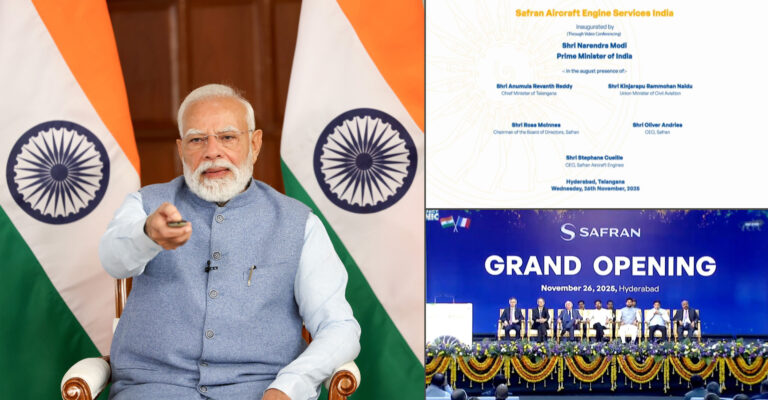 Prime Minister Narendra Modi inaugurates the Safran Aircraft Engine Services India (SAESI) facility at Hyderabad via videoconferencing
